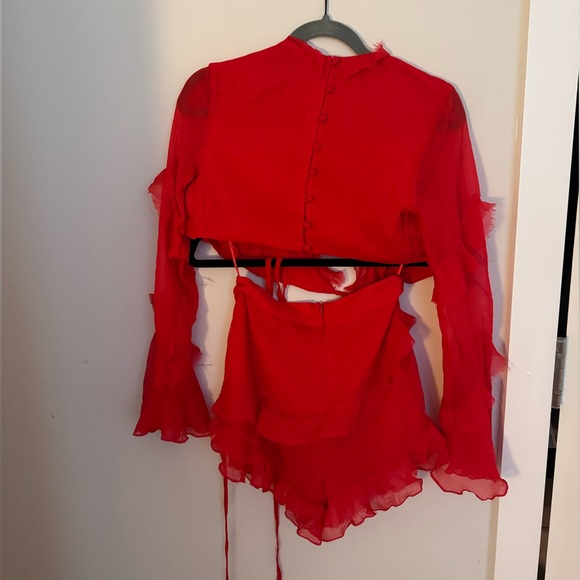 ASOS DESIGN ruffle detail matching set with tie front in red - Picture 6 of 6